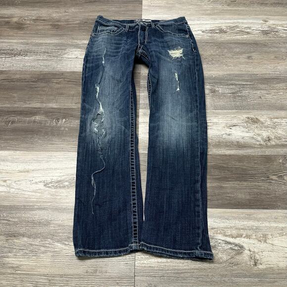 BKE Buckle Jake Blue Mens 32R Faded‎ Denim Straight Leg Distressed Jeans Y2K - Picture 2 of 14